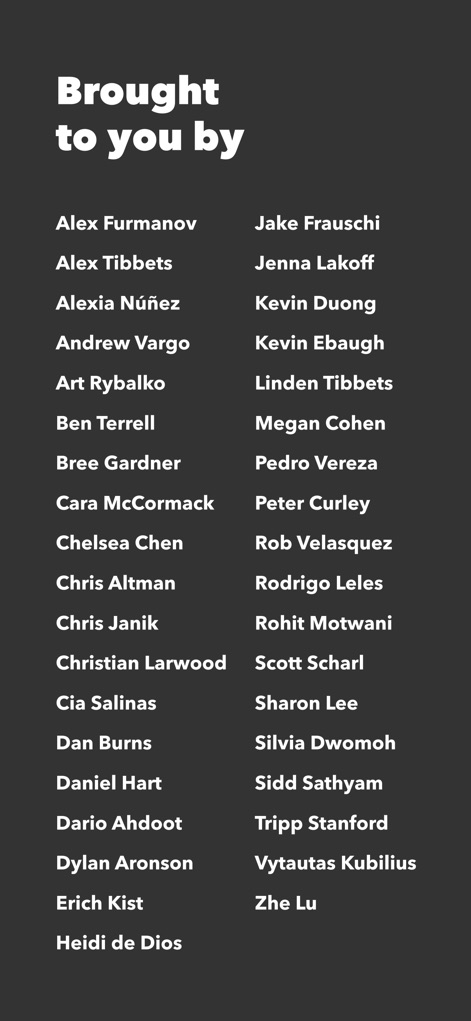 IFTTT - Automate work and home - La pantalla final muestra los "nombres" de los contribuyentes, reconociendo la "colaboración" de los desarrolladores que han hecho posible esta herramienta de automatización.