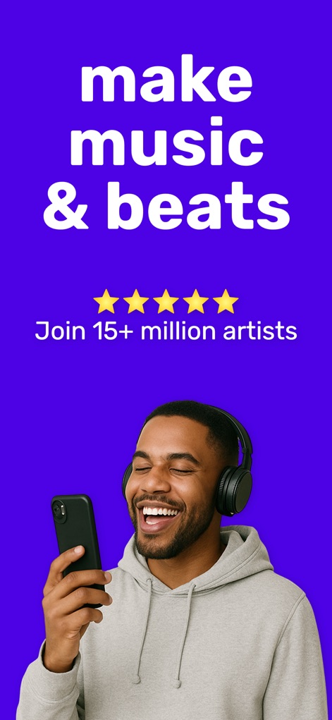 Rapchat: Music Maker Studio - This app connects aspiring artists, evident from the display of a user engaging with the platform and the prominent 'Join 15+ million artists' call to action.