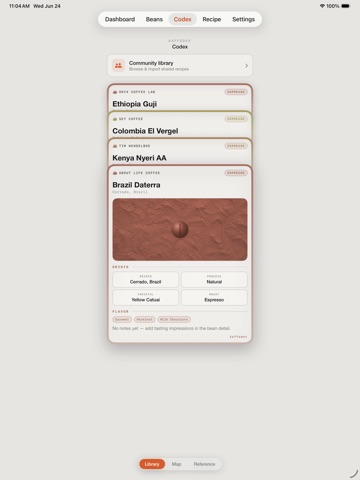 Kaffedex iPad screenshot