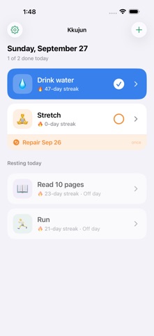 Kkujun - One Tap Habit Tracker screenshot 1