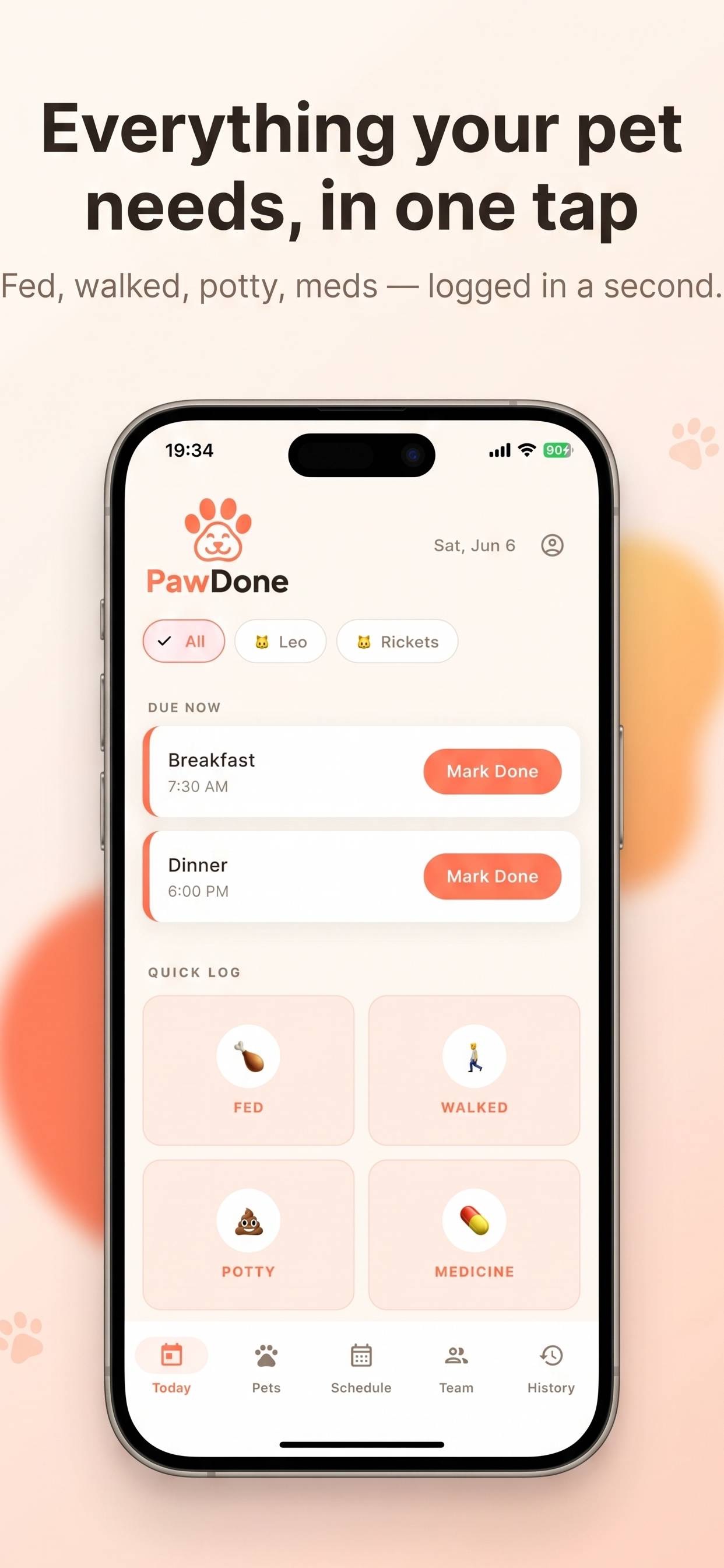 Screenshot 1 of PawDone: Pet Care Tracker