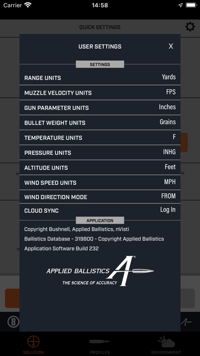 Bushnell Ballistics Screenshot