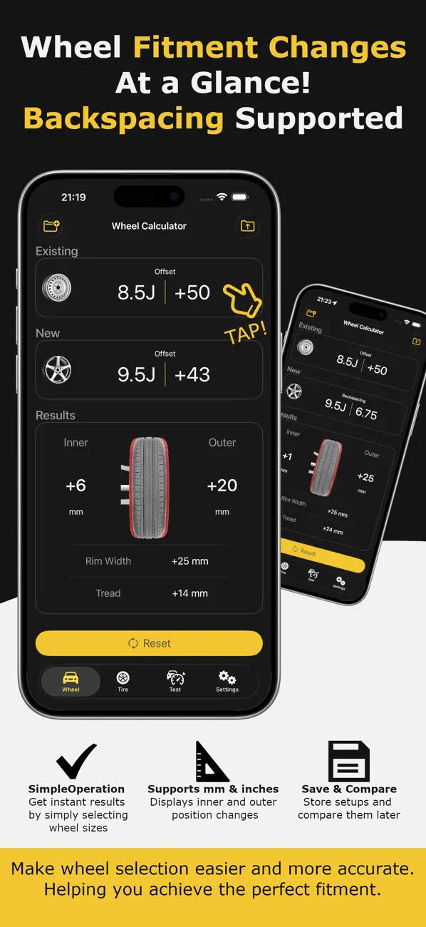 Screenshot #1 pour Tire Calculator (Offset&Speed)