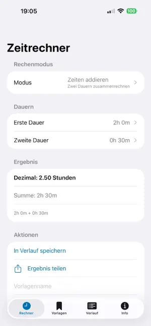 ZeitDiff Arbeitszeitrechner screenshot 1
