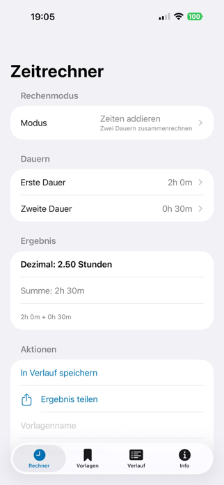 ZeitDiff Arbeitszeitrechner Screenshot 1 of 5