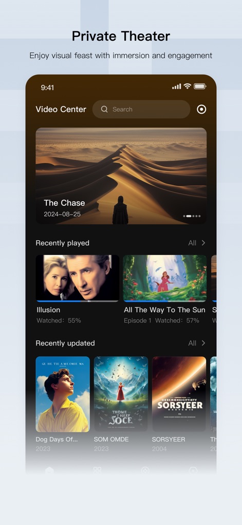 UGREEN NAS - La sezione "Theater" permette di costruire una biblioteca multimediale personale con copertine accattivanti come "The Chase" e visualizzare contenuti "Recentemente riprodotti" e aggiornati di recente.