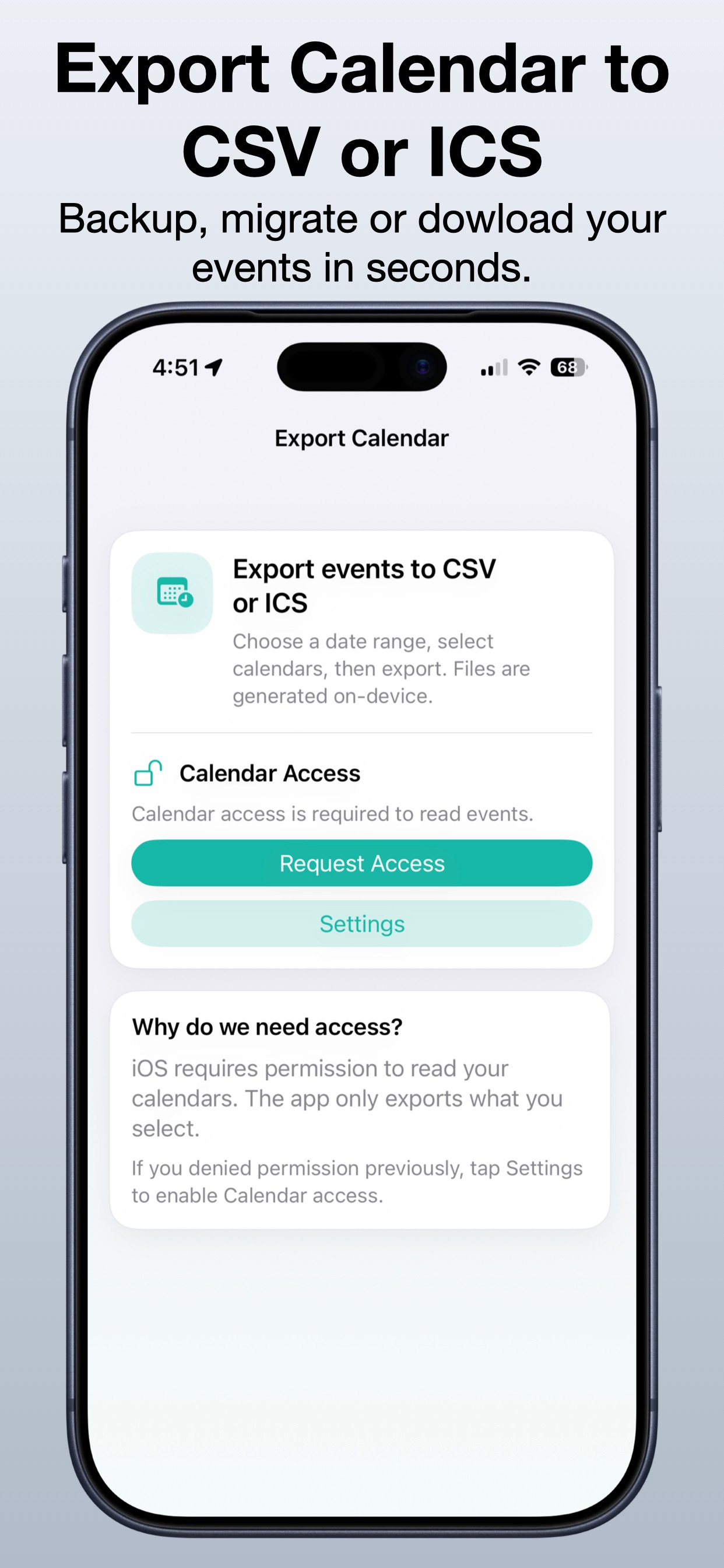 Export Calendar - CSV & ICS screenshot 1