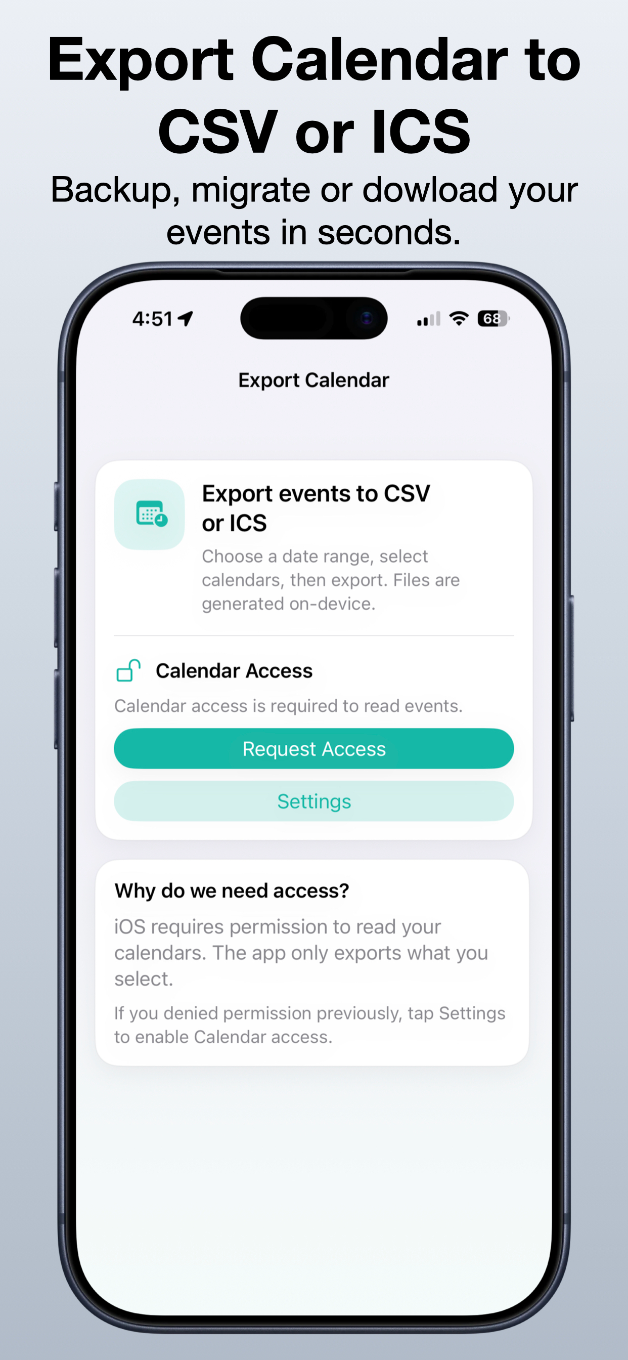 Export Calendar - CSV & ICS