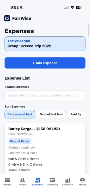 FairWise screenshot 2