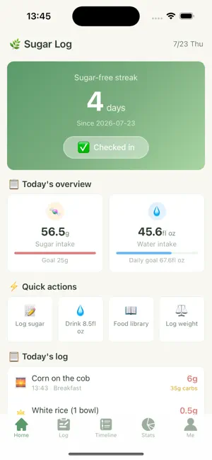 Sugar Log - Daily Sugar Diary screenshot 1