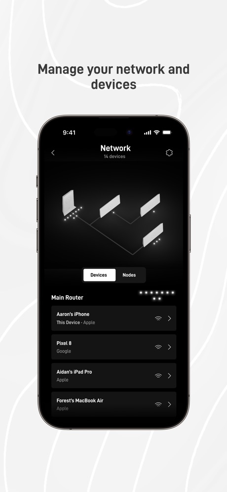 Starlink App Store screenshot 3, headline “Manage your network and devices”. Says “you” or “your”.