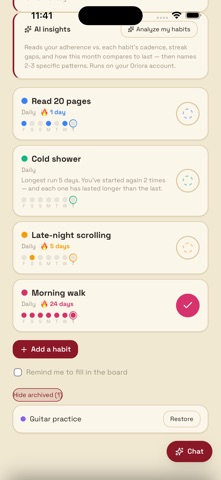 Oriora Habits iPhone screenshot