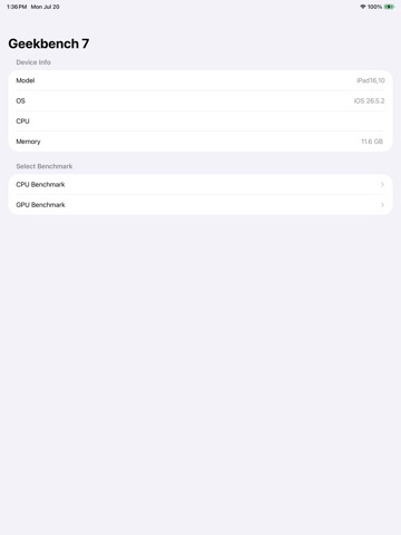 Geekbench 7 iPad screenshot 1