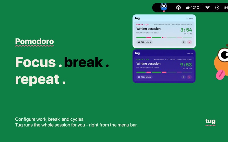 Tug · Menu Bar Timer screenshot