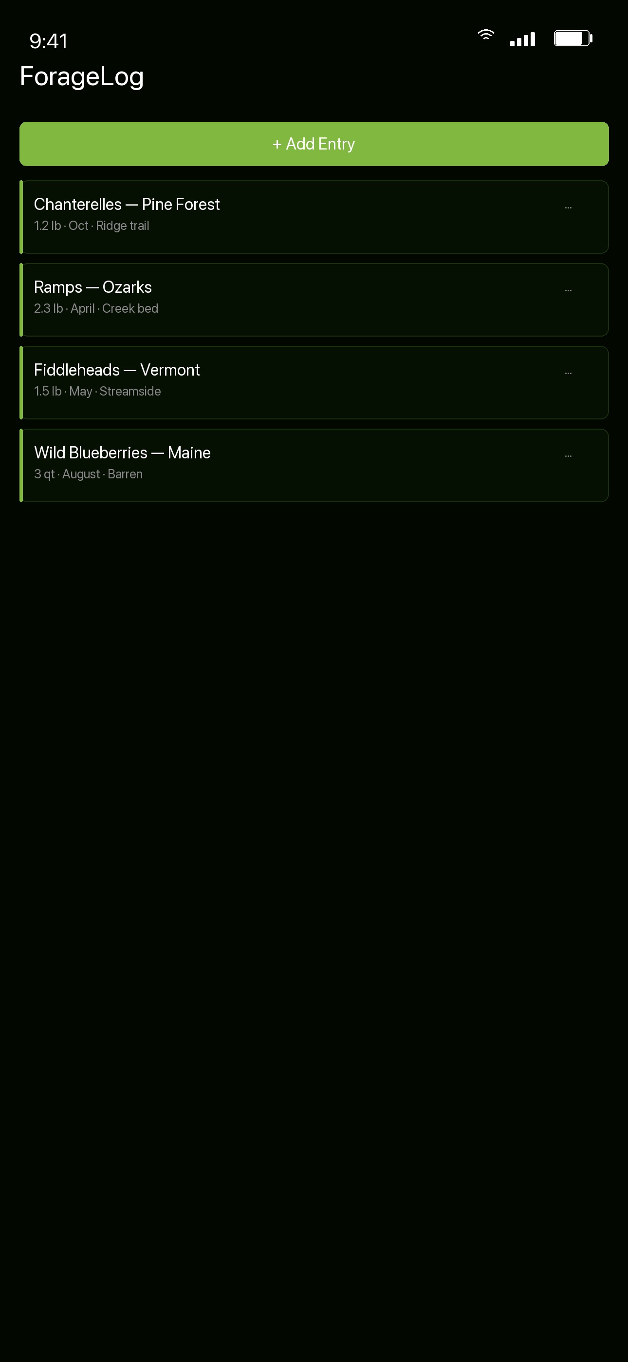 Screenshot 1 of Foraging Journal Log