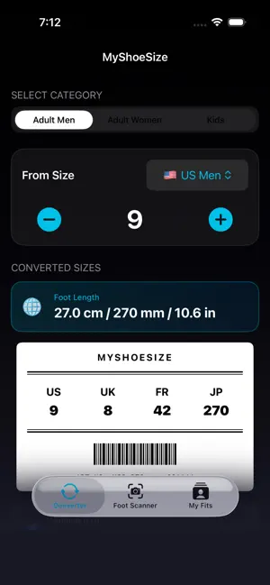 myShoeSize: Measure & Convert screenshot 1