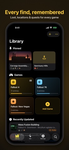 Fallout Location Notes app screenshot