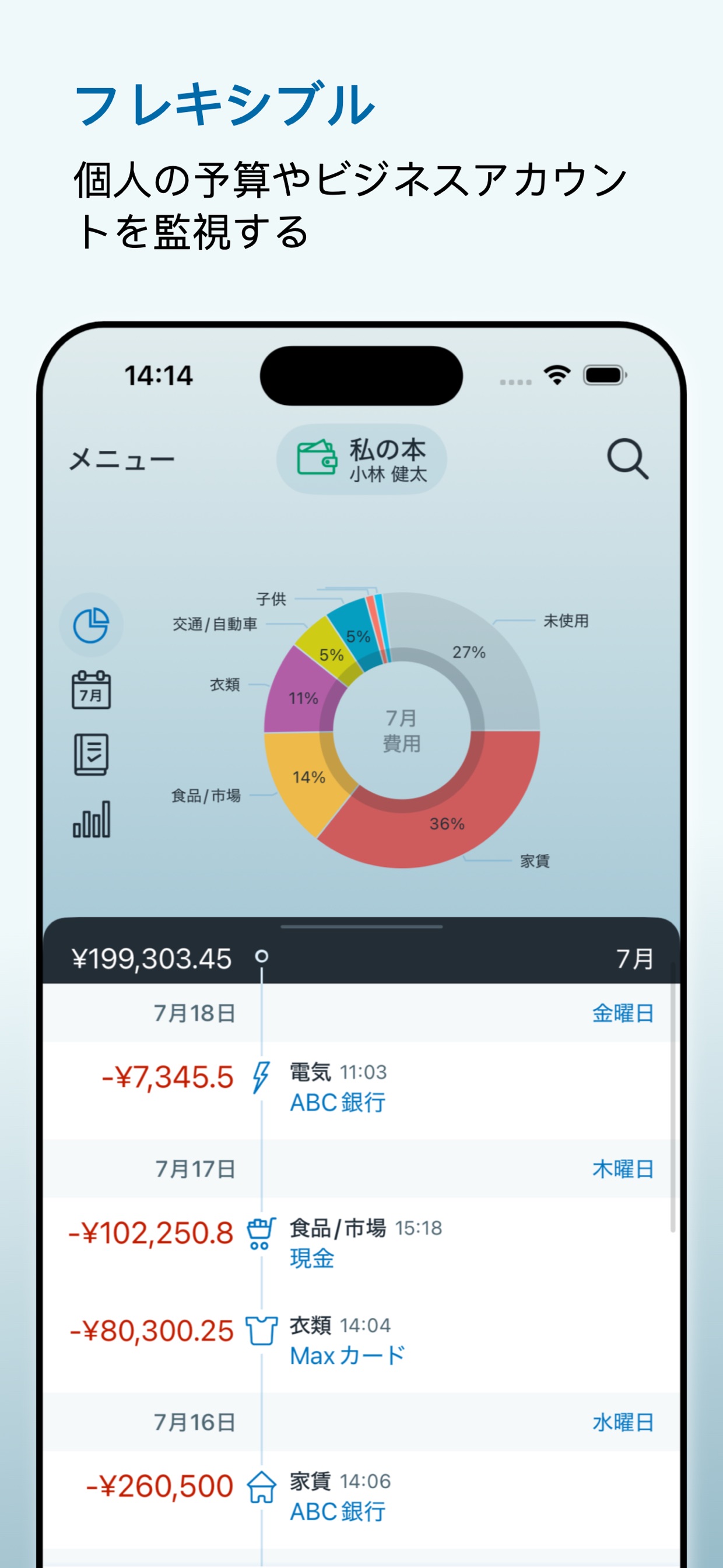 フレキシブル 個人の予算やビジネスアカウントを監視する
