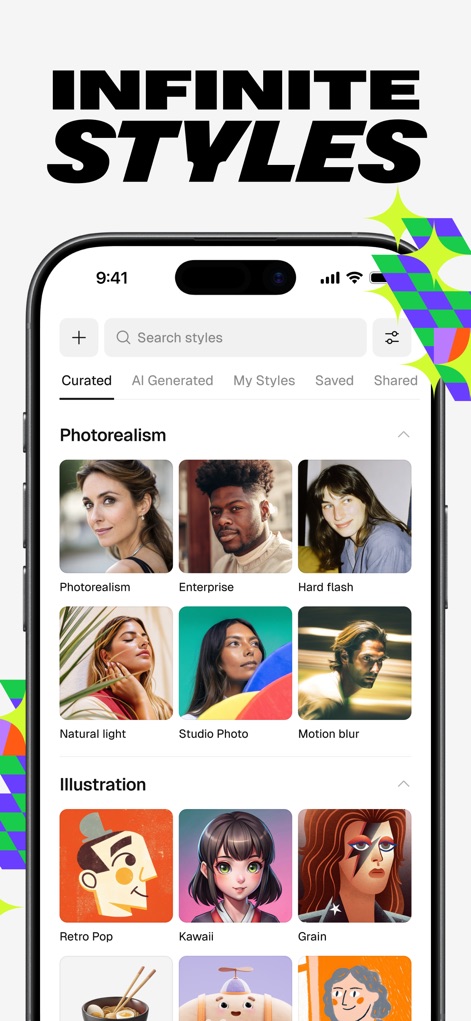 Recraft - Discover the app's extensive style library, showcasing visual examples from photorealism to illustration, allowing users to select or create their unique artistic direction.