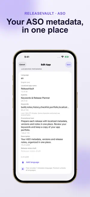 ReleaseVault: ASO Metadata screenshot 1