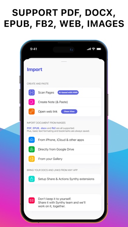 Synthy: Read aloud Text, Docs