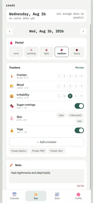 Saare · Period Tracker screenshot 2