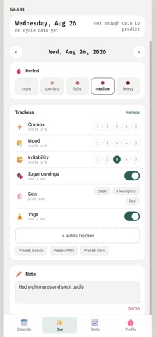 Saare · Period Tracker Screenshot 2 of 3