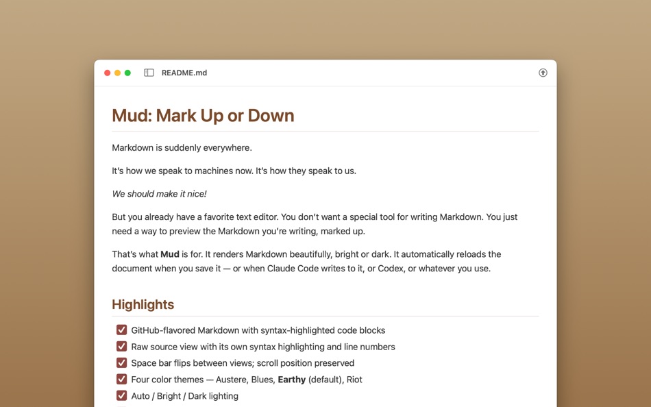 #1. Mud: Mark Up or Down (macOS) بواسطة: Joseph Pearson