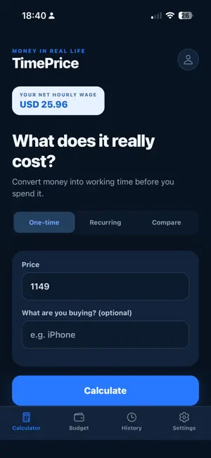 TimePrice: Cost in Hours screenshot 1