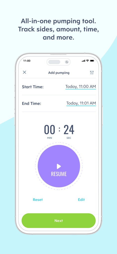 Huckleberry: Baby & Child - The app includes an efficient pumping tracker, featuring a clear digital timer for session duration and options to accurately log start and end times.