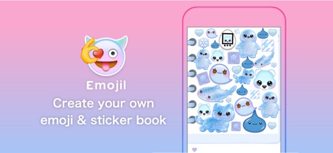 Emojil - Die App Emojil erlaubt es Nutzern, individuelle Emojis zu erstellen, wie das Beispiel des Teufel-Herzaugen-Emojis zeigt, und diese in einer Sammlung von niedlichen, glitzernden Stickern zu organisieren.