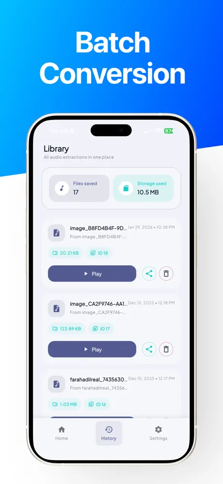 Video to mp3 converter app. 视频转音频应用截图