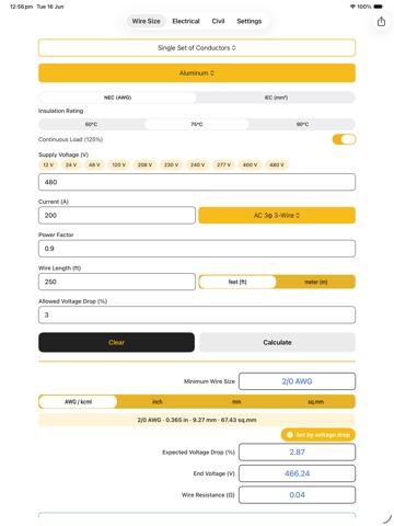 Wire Gauge & Size Calculator iPad screenshot