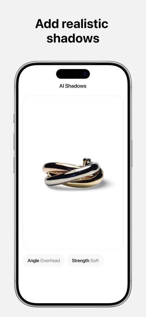 Pixelcut AI Photo Editor - Observe the app's capability to generate realistic AI shadows, offering granular control over attributes like angle and strength for enhanced product photo depth.