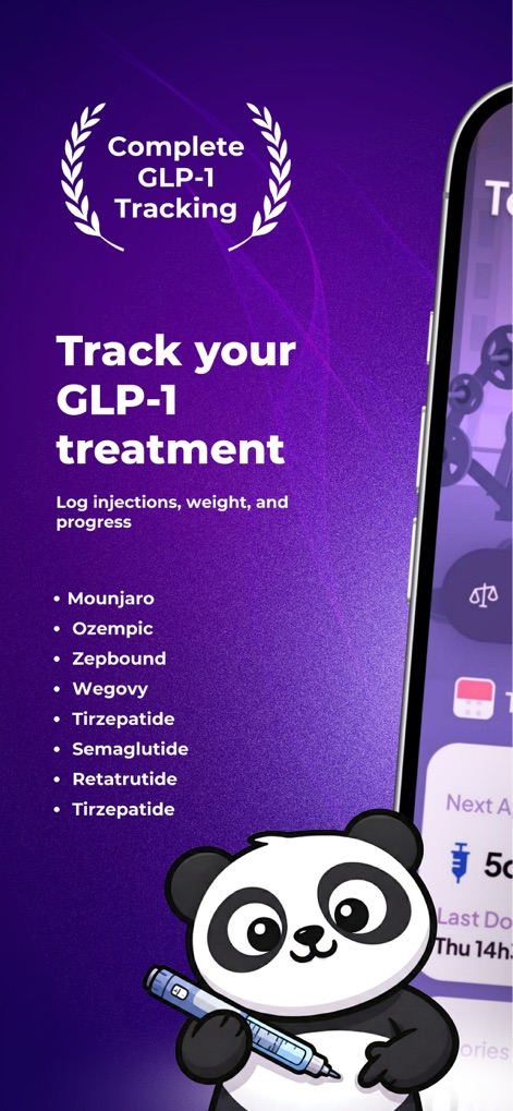 OzemPro: GLP1 Tracker - Esta tela inicial apresenta uma visão geral do rastreamento de tratamento GLP-1, incluindo uma lista de medicamentos suportados como Mounjaro e Ozempic.