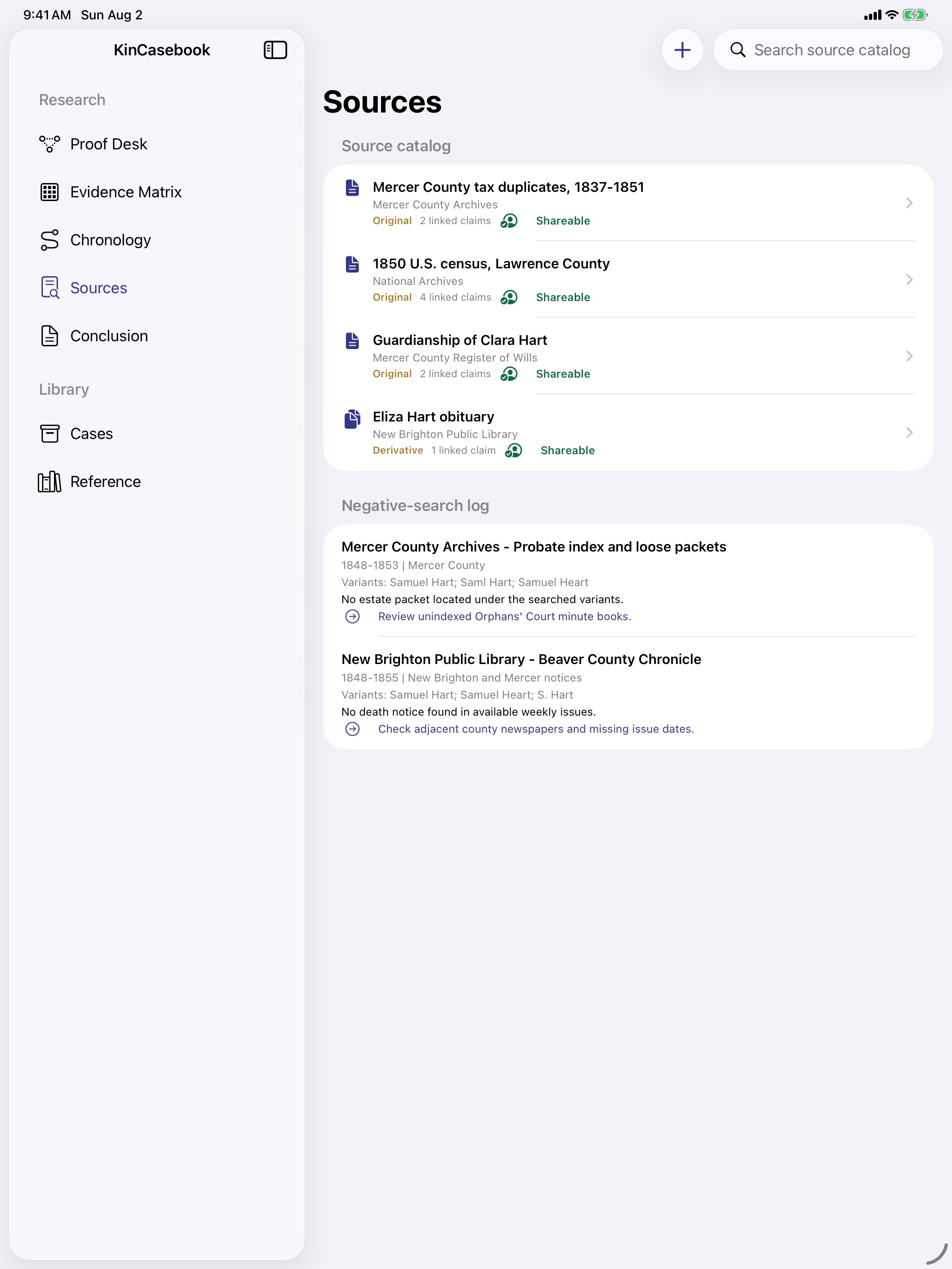 KinCasebook: Genealogy Proof iPad screenshot 4 of 5
