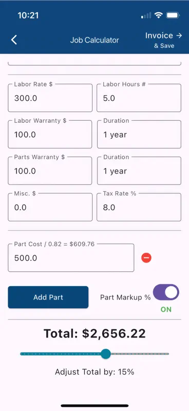 Trade Wins Job Calculator screenshot 2 of 6
