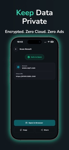 QR Code Reader · Privacy  SQRL iPhone screenshot