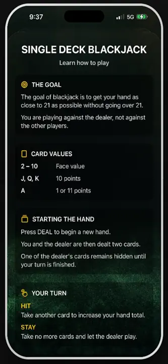 Single Deck Blackjack 21 screenshot 2