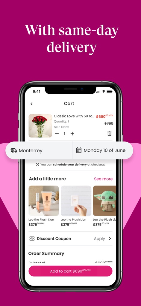 Enviaflores.com - Esta herramienta simplifica la logística, permitiendo a los usuarios programar sus entregas con precisión, como se ve con la selección de ubicación (Monterrey) y la fecha de entrega específica, además de sugerencias para agregar productos.