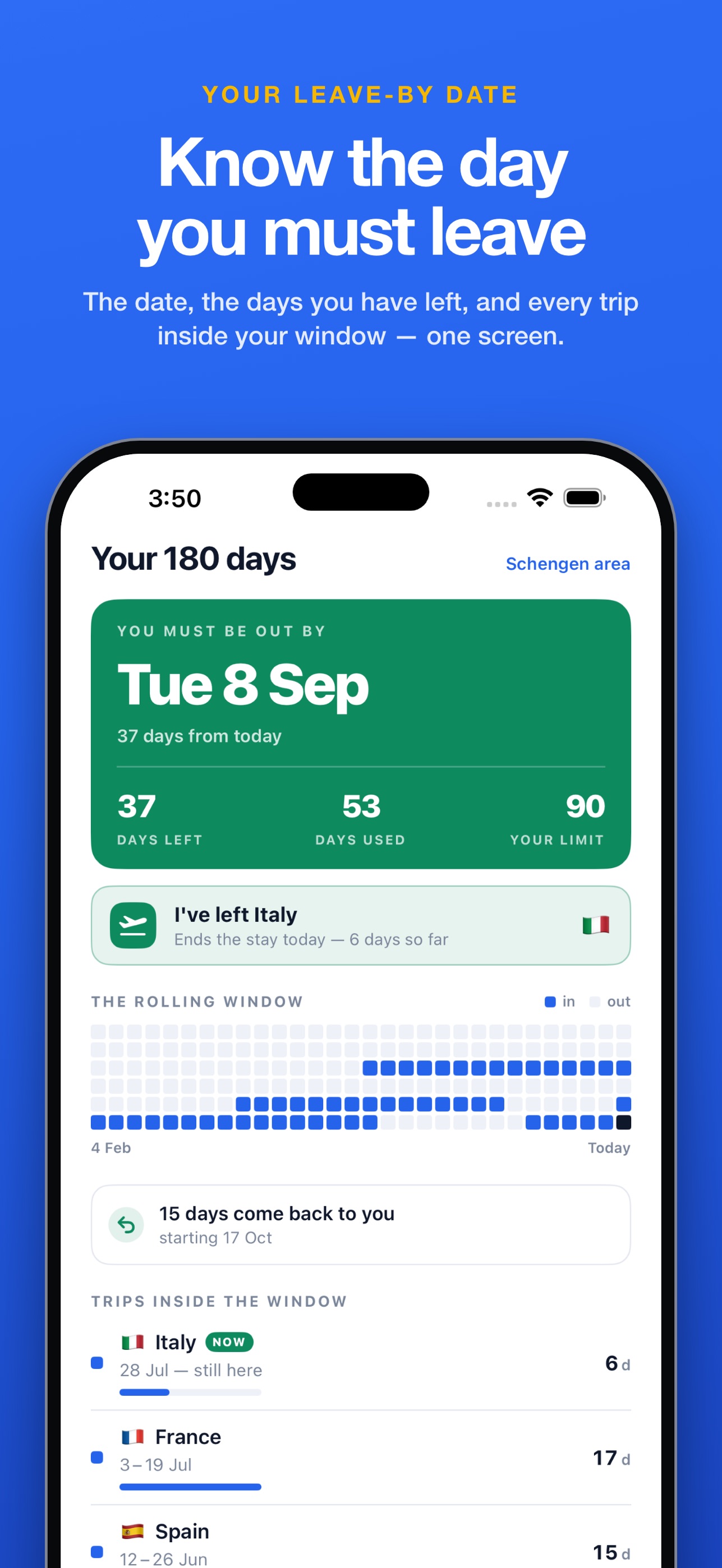 Screenshot 1 of DayWindow: Schengen Calculator