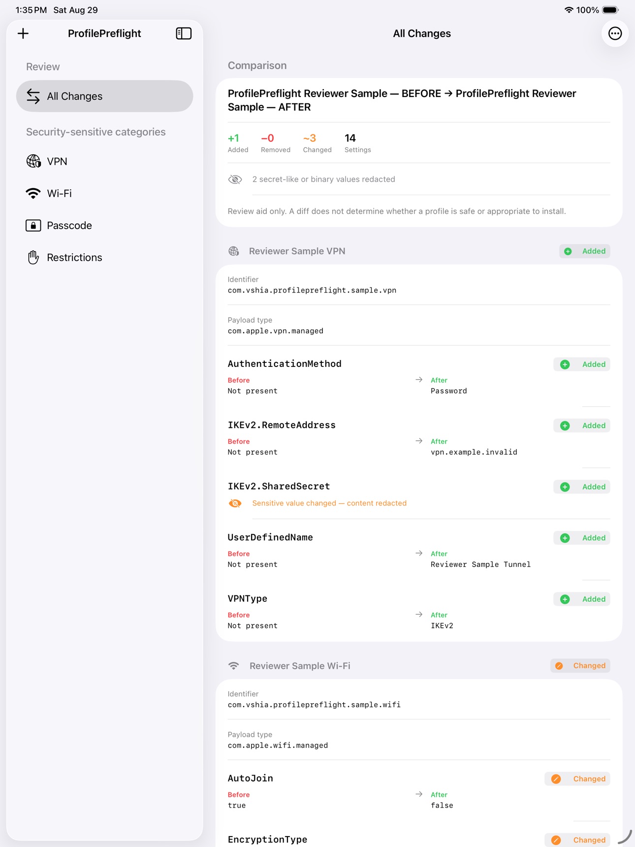 Screenshot 5 of ProfilePreflight: Config Diff
