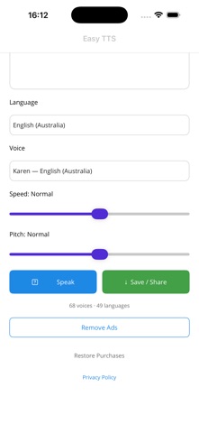 Easy TTS iPhone screenshot