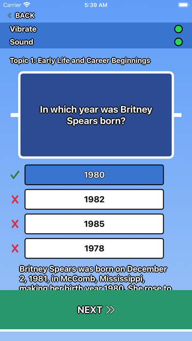 Britney Spears Trivia Screenshot