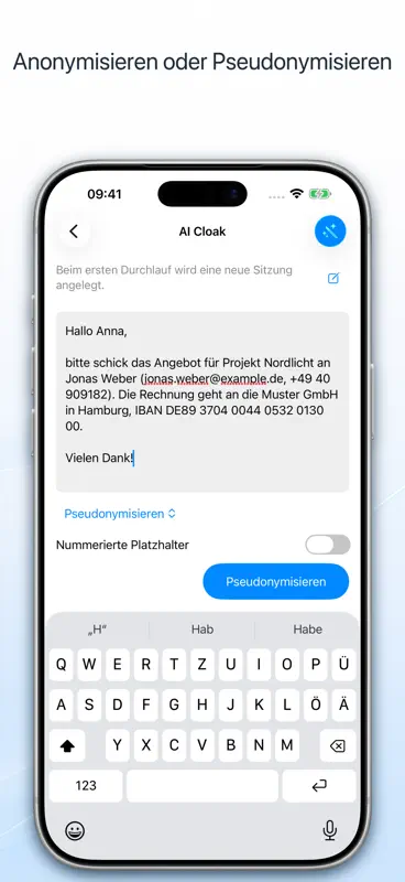 AI Cloak: Texte anonymisieren screenshot 2 of 4