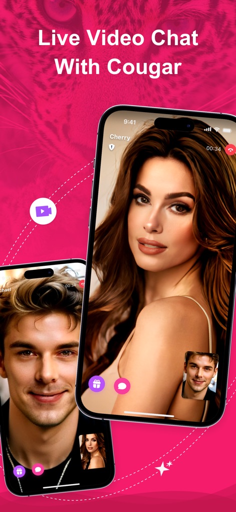 Whip: Cougar Dating, Live Chat - Users can initiate engaging live video calls instantly, leveraging the clear visual interface and interactive chat icons for direct communication.