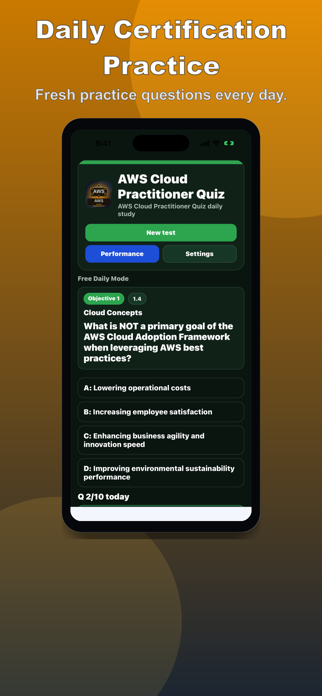 AWS Cloud Practitioner Quiz Screenshot 1 of 6