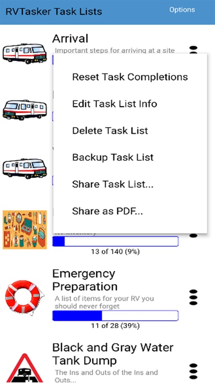 RV Tasker Easy Checklists