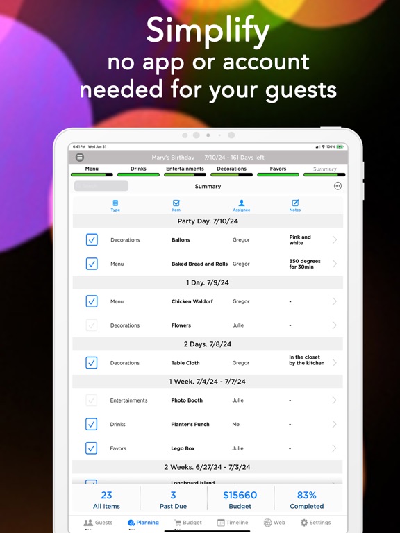 Pro Party Planner iPad app afbeelding 5