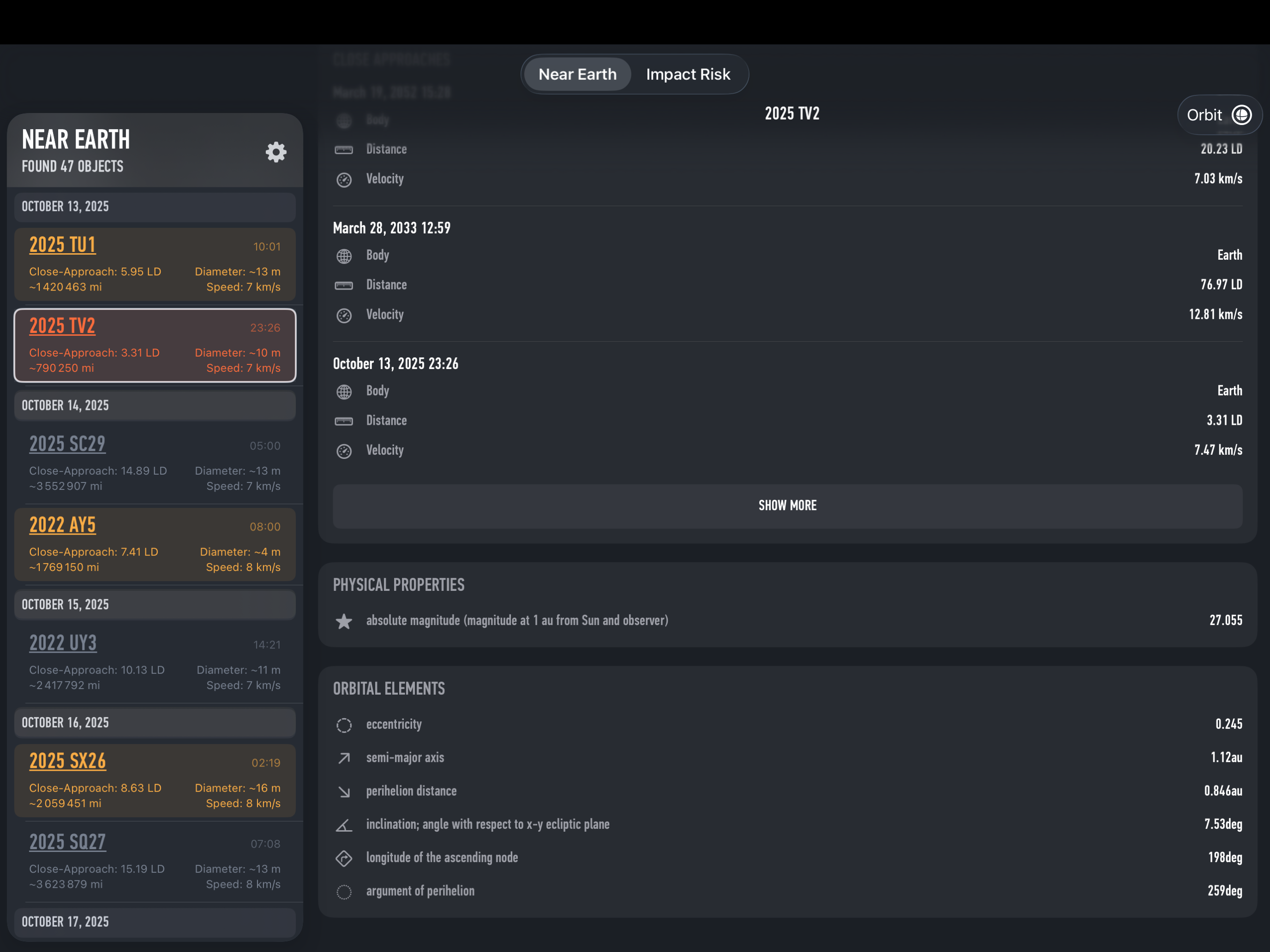 Near-Earth Asteroids Tracker screenshot 7